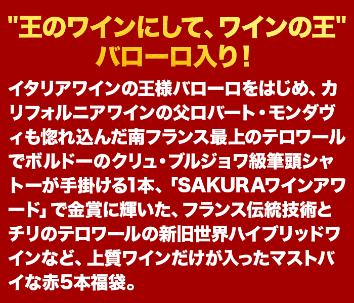 バローロ入り！赤ワイン5本福袋