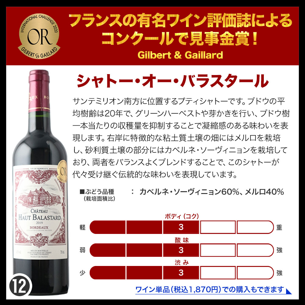 全部金賞ボルドー赤ワイン12本セット 送料無料 赤ワインセット