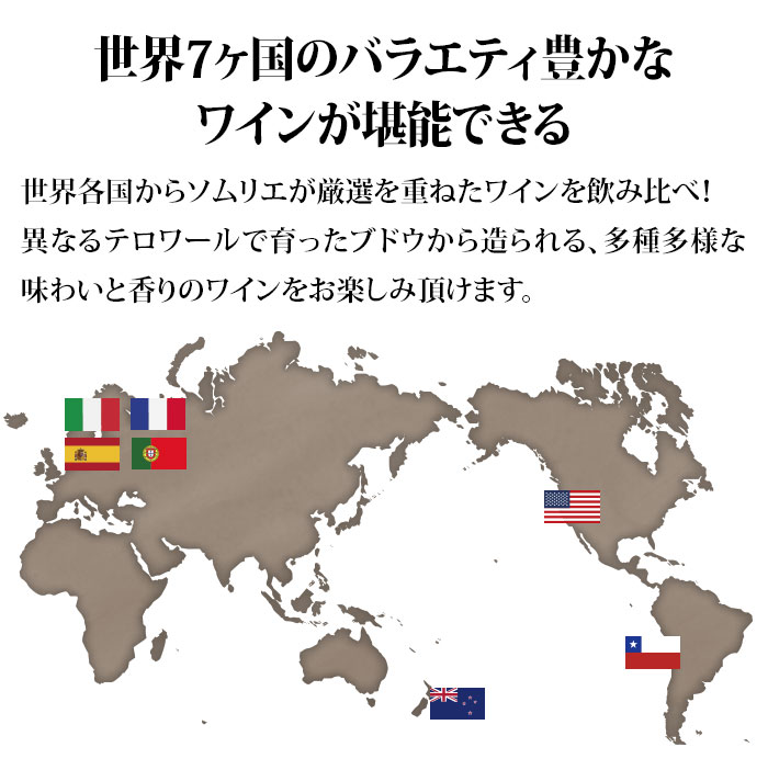 世界７ヵ国のバラエティ豊かなワインが堪能できる