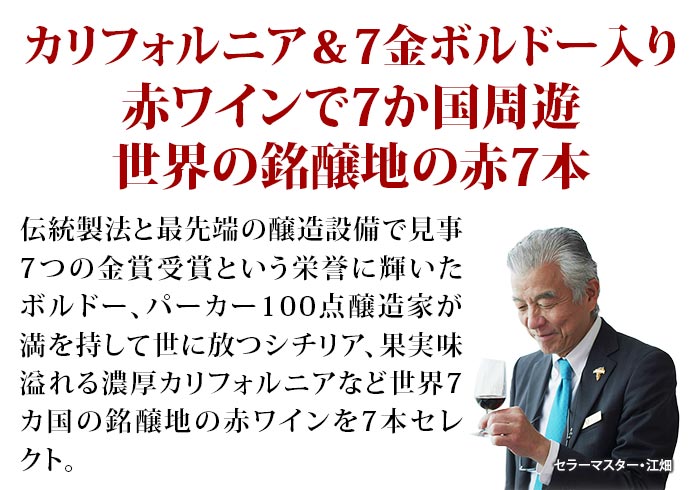 世界7カ国の赤ワイン7本セット 送料無料 赤ワインセット「2/20