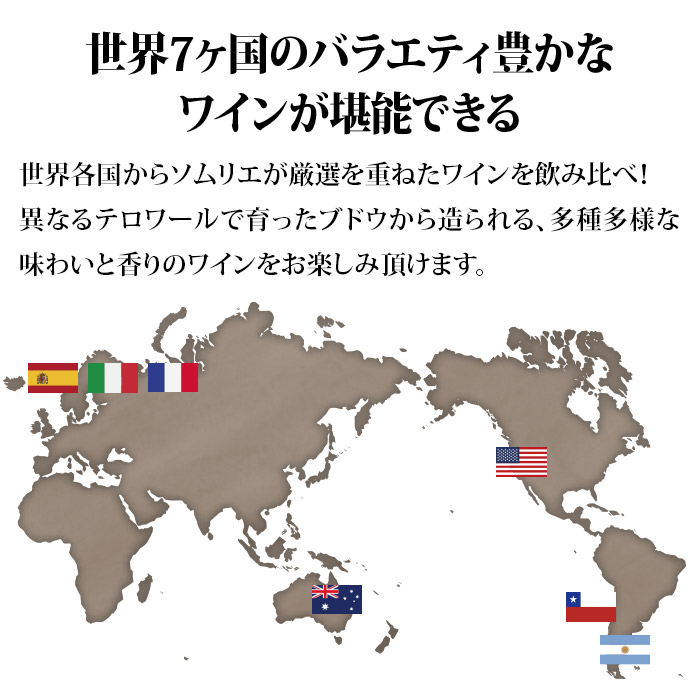 世界７ヵ国のバラエティ豊かなワインが堪能できる