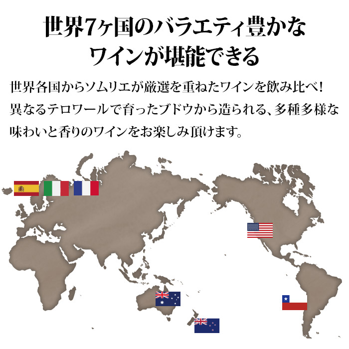 世界７ヵ国のバラエティ豊かなワインが堪能できる