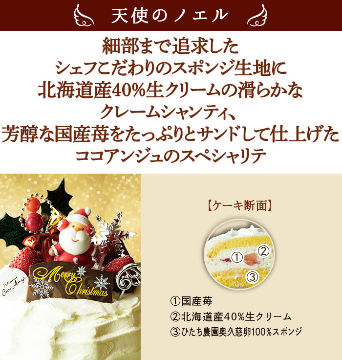 【六本木店頭受取のみ】手作りのクリスマスケーキ2026　ノエル・アンジュ（直径15cm 5～6名様サイズ）【ココアンジュ】