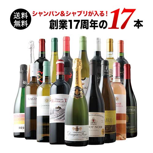 シャンパン&シャブリが入る!創業17周年の17本セット(赤7・白6・シャンパン1・泡2・ロゼ1) 送料無料