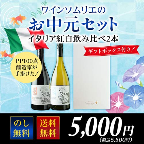 ワインソムリエのお中元セット イタリア紅白飲み比べ 送料無料 赤1本・白1本 ワインセット
