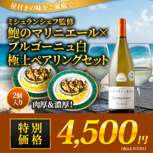 ミシュランシェフ監修・鮑のマリニエール×金賞ワインの極上ペアリングセット「6/15更新」　食品はクール冷凍