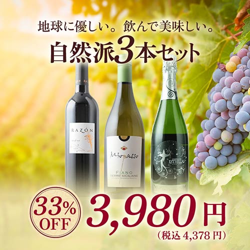 自然派3本セット（赤ワイン1・白ワイン1・スパークリングワイン1） ワインセット【第16弾】「1/21更新」
