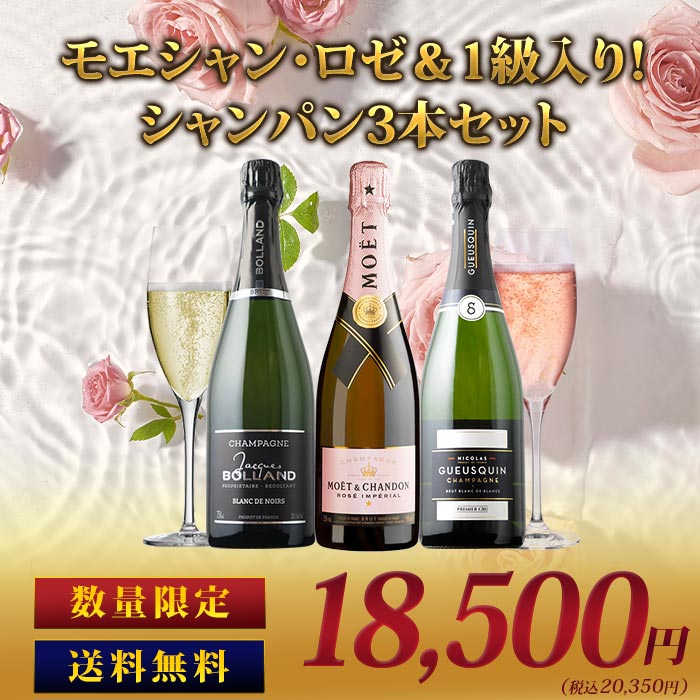 モエシャン・ロゼ＆1級入り！シャンパン3本セット 送料無料 シャンパンセット