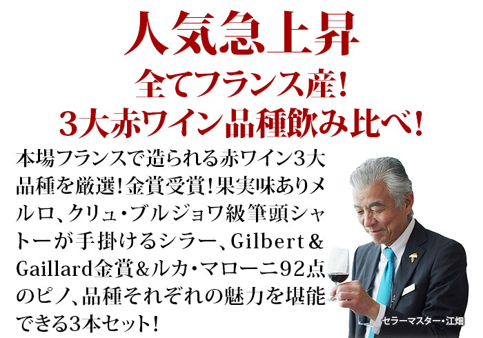 全部フランス産！3大赤ワイン品種飲み比べセット 赤ワインセット「2/24更新」