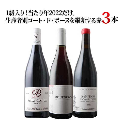 1級入り！当たり年2022だけ。生産者別コート・ド・ボーヌを縦断する赤3本セット 送料無料　ワインセット