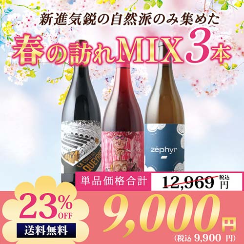 91」新進気鋭の自然派のみ集めた春の訪れMIX3本セット（赤ワイン2本