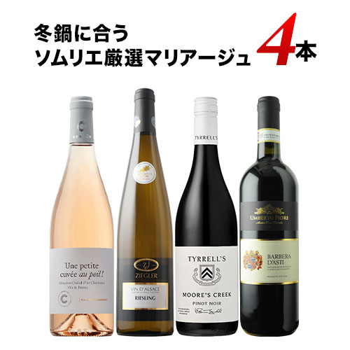冬鍋に合うソムリエ厳選マリアージュ4本セット（赤ワイン2・白ワイン1・ロゼワイン1）【s2601】