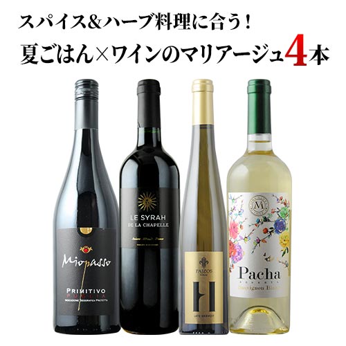 スパイス&ハーブ料理に合う！夏ごはん×ワインのマリアージュ4本セット（赤ワイン2・白ワイン2）