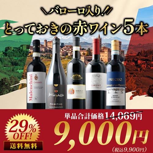 バローロ入り！とっておきのイタリア赤5本セット 赤ワインセット