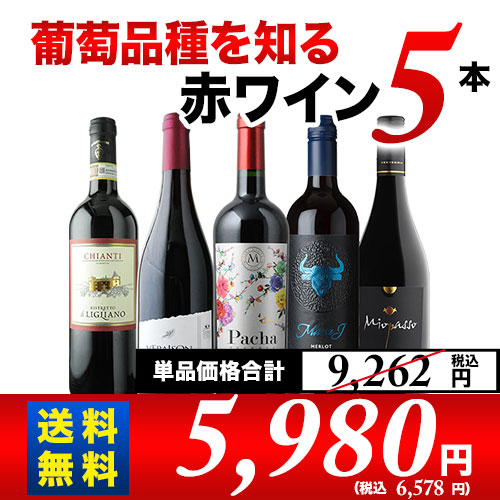 「12/21セット内容変更」葡萄品種を知る赤ワイン5本セット 第15弾 送料無料 赤ワインセット