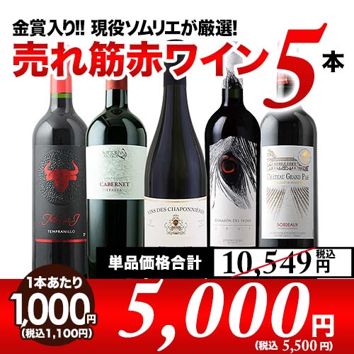 金賞入り 現役ソムリエの売れ筋赤ワイン5本セット 第24弾 赤ワインセット
