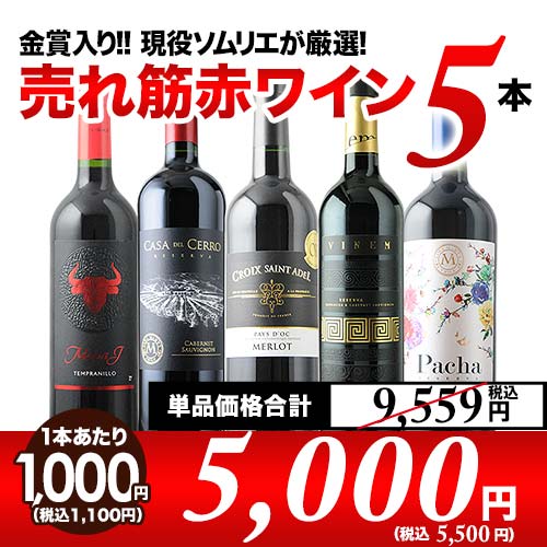 金賞入り 現役ソムリエの売れ筋赤ワイン5本セット 第32弾 赤ワインセット「6/22更新」