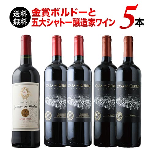 金賞ボルドーと五大シャトー醸造家ワイン5本セット（赤5本）送料無料 赤ワインセット「8/10更新」