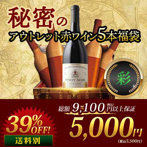 SALE「福袋」秘密のアウトレット赤ワイン5本福袋-彩-赤ワインセット