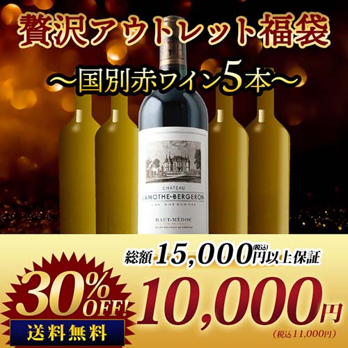 SALE「福袋」贅沢アウトレット福袋～国別赤ワイン5本～ 送料無料