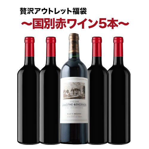 SALE「福袋」贅沢アウトレット福袋～国別赤ワイン5本～ 送料無料