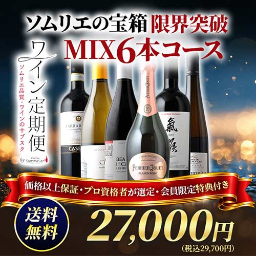 ソムリエの宝箱　限界突破MIX6本コース（1ヶ月毎お届け）送料無料 ワインセット
