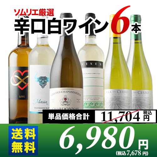 辛口白ワイン6本セット 第91弾 送料無料 白ワインセット「6/19更新」
