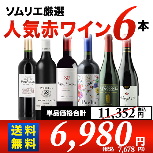 ソムリエ人気赤ワイン6本セット 第51弾 送料無料 赤ワインセット
