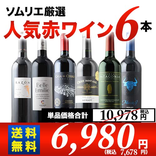 ソムリエ人気赤ワイン6本セット 第59弾 送料無料 赤ワインセット「4/8更新」