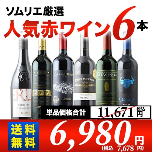 ソムリエ人気赤ワイン6本セット 第60弾 送料無料 赤ワインセット「7/14