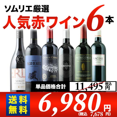 ソムリエ人気赤ワイン6本セット 第61弾 送料無料 赤ワインセット「10/1