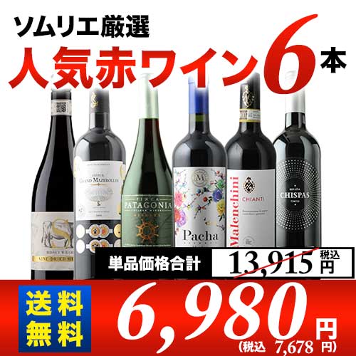 ソムリエ人気赤ワイン6本セット 第55弾 送料無料 赤ワインセット「3/8更新」