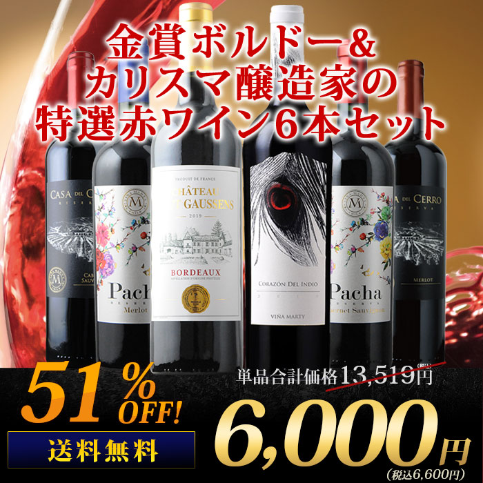 金賞ボルドー＆カリスマ醸造家 特選赤ワイン6本セット　送料無料 赤ワインセット