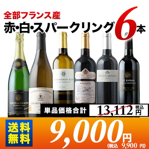 全部フランス産 赤・白・スパークリング6本セット 第19弾 送料無料 赤3本＆白2本＆泡1本 ワインセット「6/24更新」