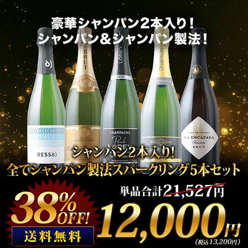 シャンパン2本入り!全てシャンパン製法スパークリング5本セット(シャンパン2本・スパークリングワイン3本) シャンパン・スパークリングワインセット 送料無料 「6/18更新」