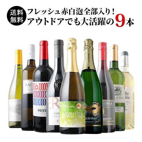 フレッシュ赤白泡全部入り！アウトドアでも大活躍の大容量9本セット 赤3本＆白4本＆泡2本 送料無料 ワインセット