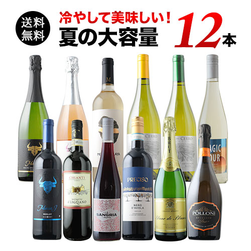 冷やして美味しい大容量12本セット 赤4本&白4本&泡4本 送料無料 ワインセット
