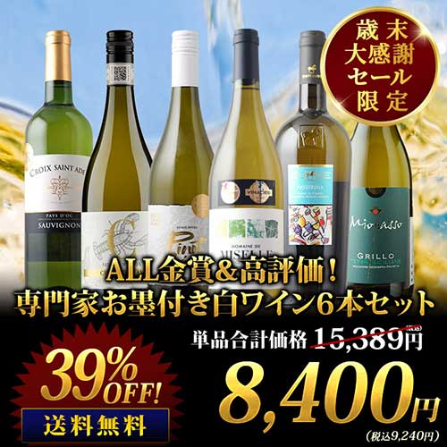 ALL金賞＆高評価！専門家お墨付き白ワイン6本セット 送料無料 白ワインセット