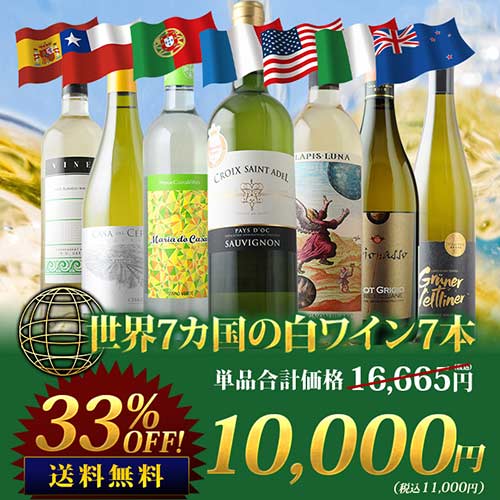 世界7カ国の白ワイン7本セット 送料無料白ワインセット「6/23更新」