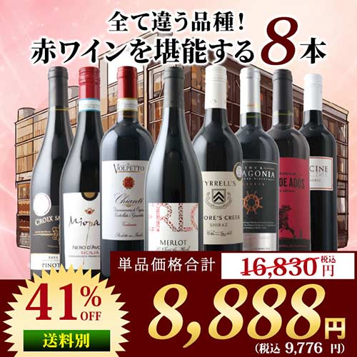 「1」【倉庫移転セール限定】全て違う品種!赤ワインを堪能する8本セット 赤ワインセット