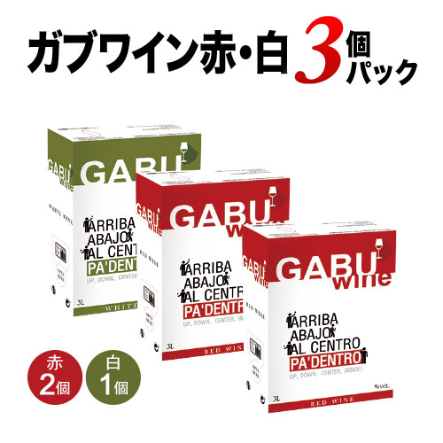 大容量3.0リットル！箱ワイン「ガブワイン」3個パック（赤ワイン2箱・白ワイン1箱）