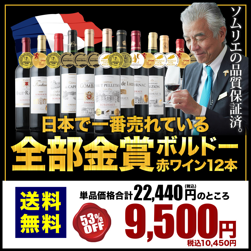 合計15冠！日本で一番売れている全部金賞ボルドー赤ワイン12本セット 送料無料 赤ワインセット「4/18更新」