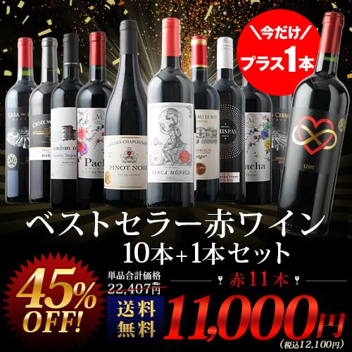 今だけプラス1本!当店ベストセラー赤ワイン10本セット 送料無料 赤ワインセット「6/19更新」