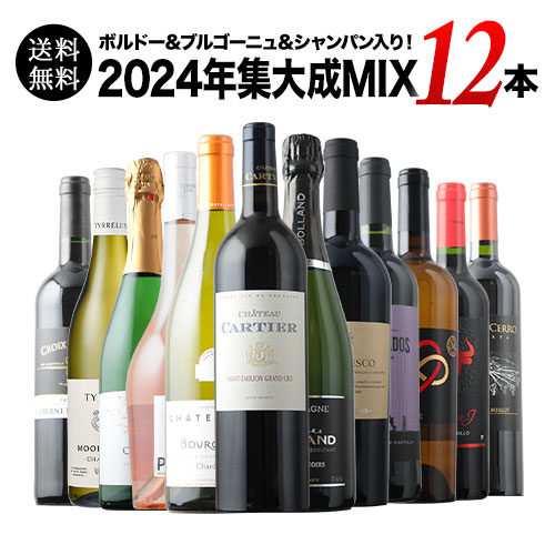 ボルドー＆ブルゴーニュ＆シャンパン入り！2024年集大成MIX12本セット 送料無料 ミックスワインセット（赤6・白3・シャンパン1・ロゼ泡1・泡1）