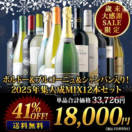 ボルドー&ブルゴーニュ&シャンパン入り!2025年集大成MIX12本セット 送料無料 ミックスセット(赤5・白5・シャンパン1・泡1)「12/10更新」
