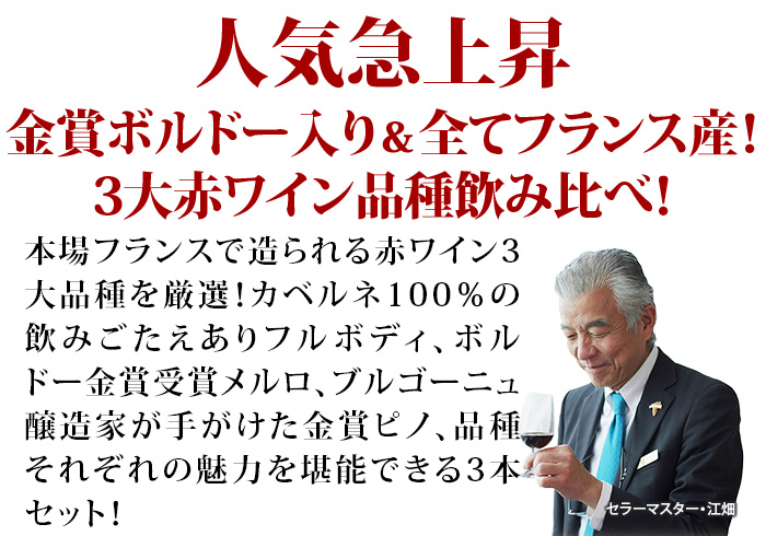 全部フランス産！3大赤ワイン品種飲み比べセット 赤ワインセット「12/4更新」