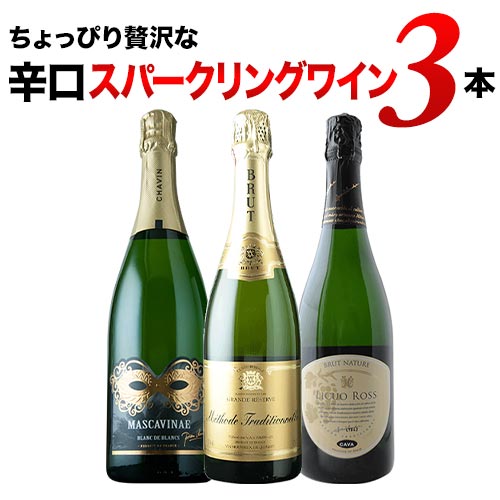 ちょっぴり贅沢な辛口スパークリングワイン3本セット第16弾 スパークリングワインセット「1/13更新」