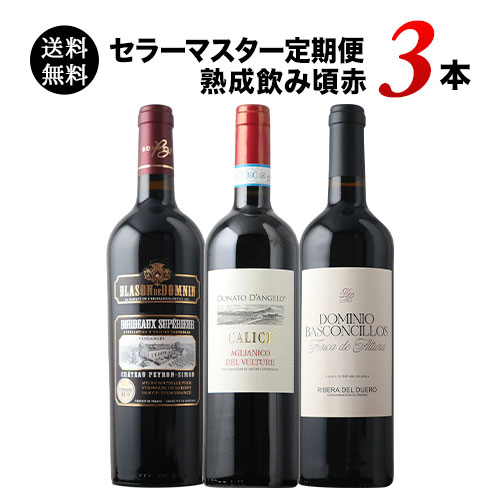 セラーマスター定期便 熟成飲み頃赤3本（1ヶ月毎お届け） 送料無料 赤ワインセット