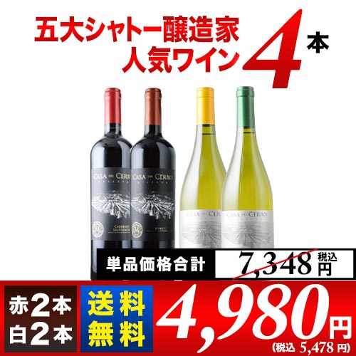 五大シャトー醸造家ワイン4本セット（赤2本＆白2本）送料無料 ワインセット