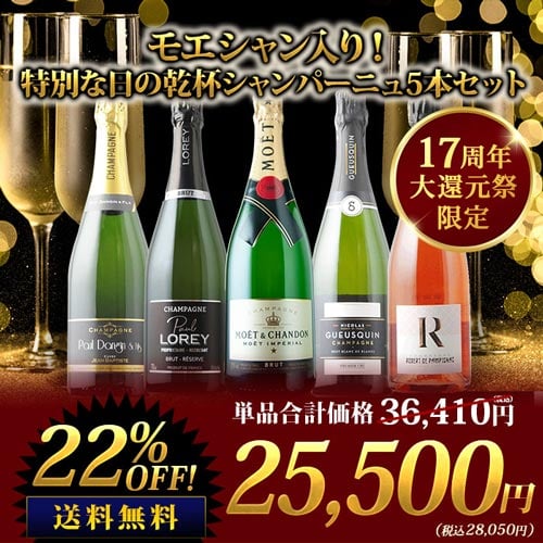 モエシャン入り！特別な日の乾杯シャンパーニュ5本セット 送料無料